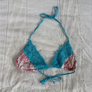 Beach Bunny Lady Lace Blue and Pink Bikini Top